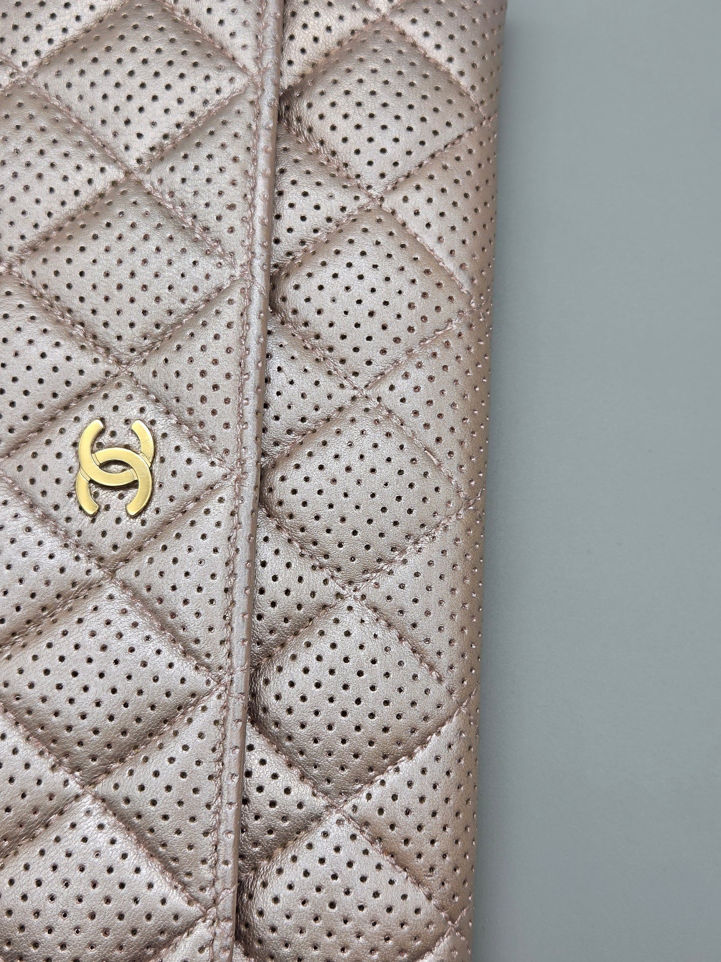 CHANEL Metallic Perforated Leather Clutch Wallet