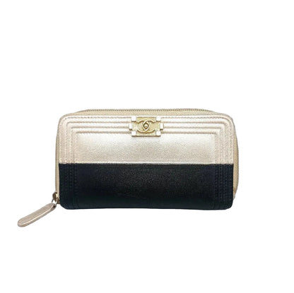 CHANEL Two-Tone Leather Compact Boy Zip Wallet