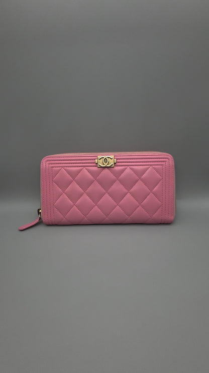 CHANEL Quilted Boy Zip Around Long Wallet
