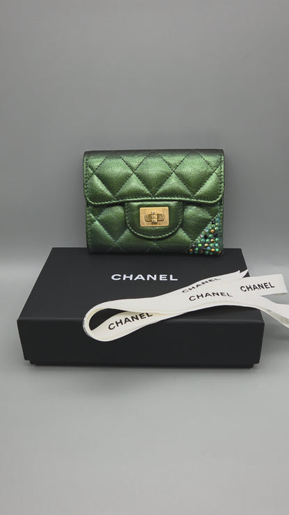 CHANEL Metallic Lambskin Quilted Flap Card Holder