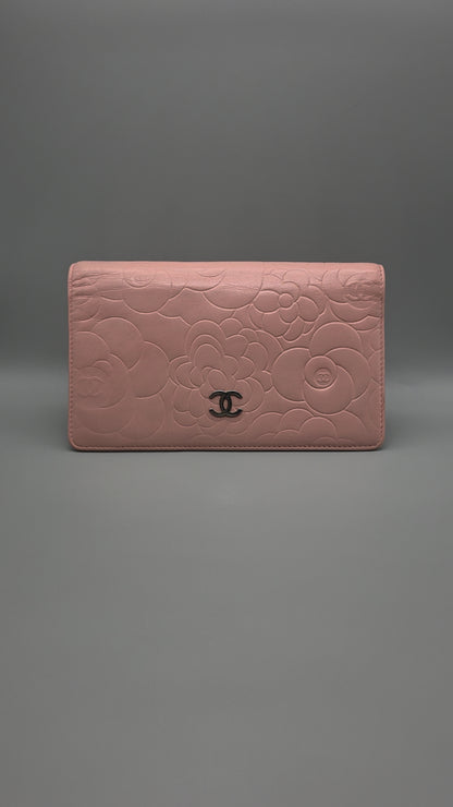 CHANEL Camellia CC Embossed Leather Wallet