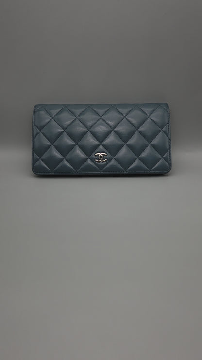 CHANEL Teal Quilted Leather Yen Wallet