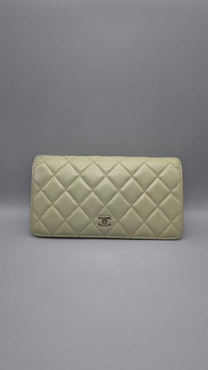 CHANEL Khaki Quilted Leather Yen Wallet