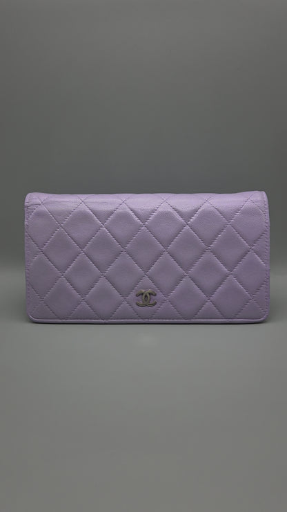 CHANEL Lavender Lambskin Quilted Yen Wallet