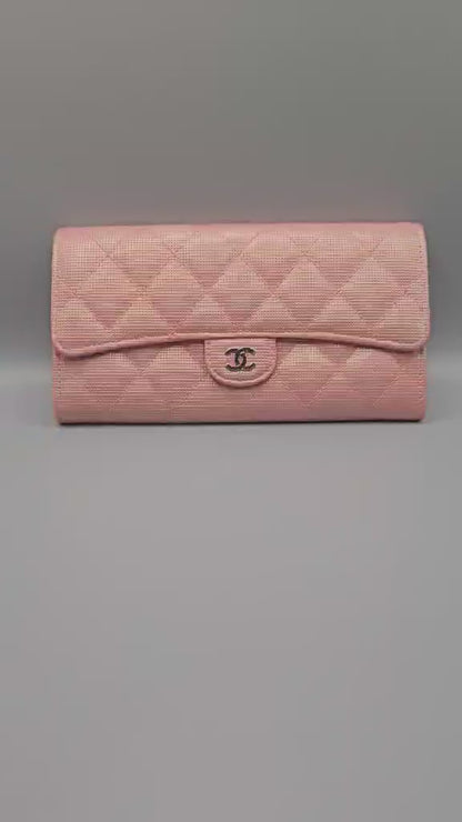 CHANEL Metallic Calfskin Quilted Pixel Effect Large Flap Wallet