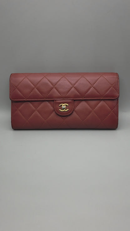 CHANEL Quilted Large Flap Wallet in Maroon Red