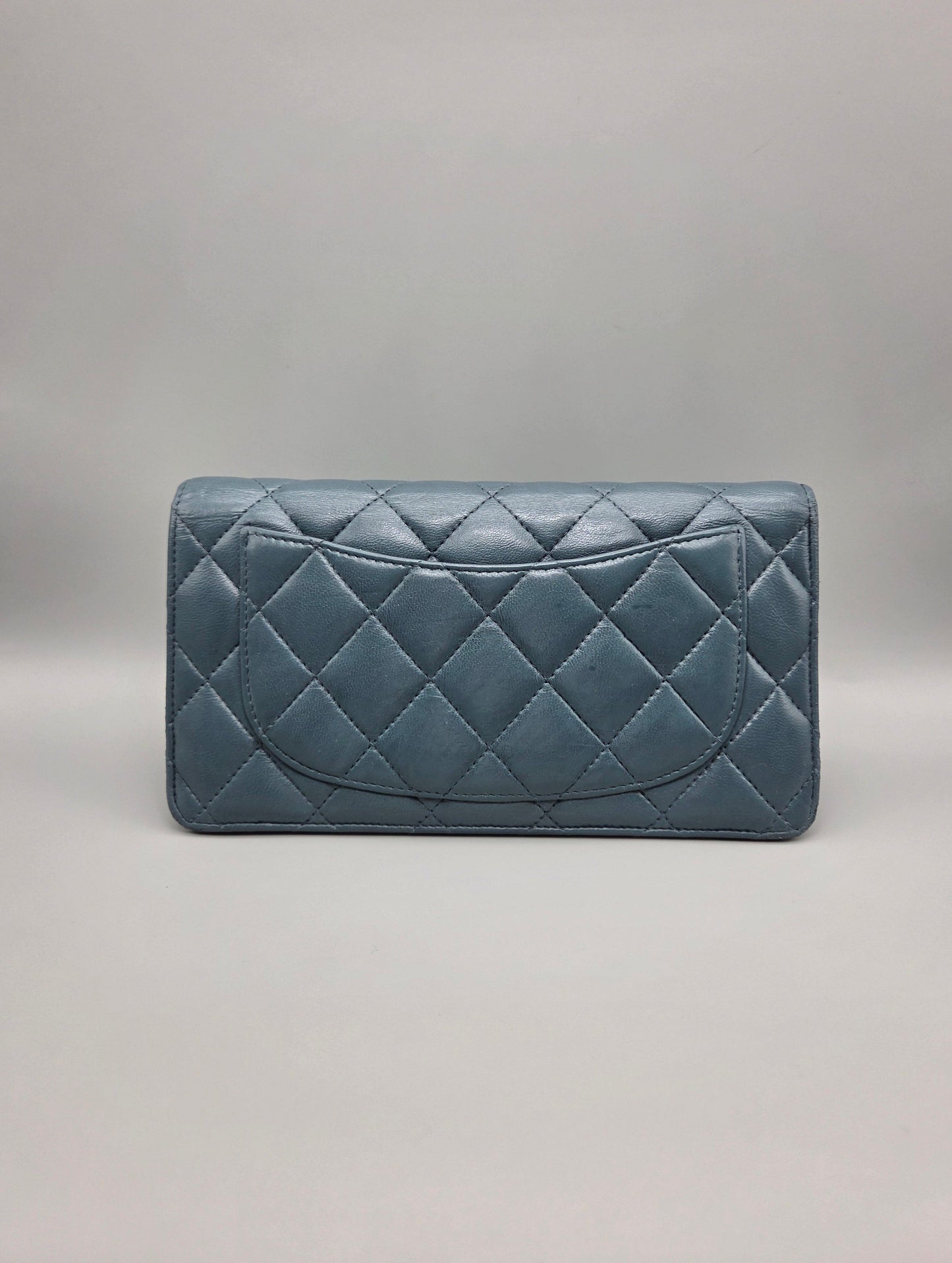 CHANEL Teal Quilted Leather Yen Wallet