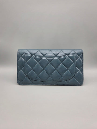 CHANEL Teal Quilted Leather Yen Wallet