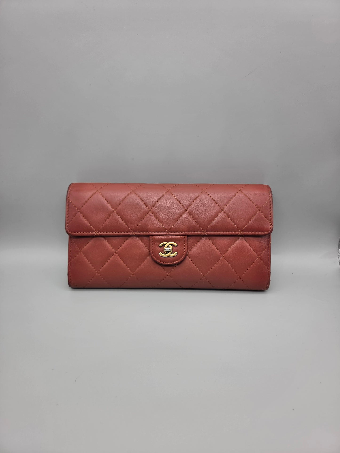 CHANEL Quilted Large Flap Wallet in Maroon Red