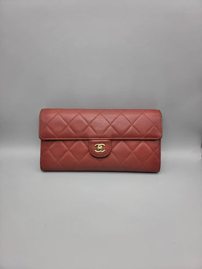 CHANEL Quilted Large Flap Wallet in Maroon Red