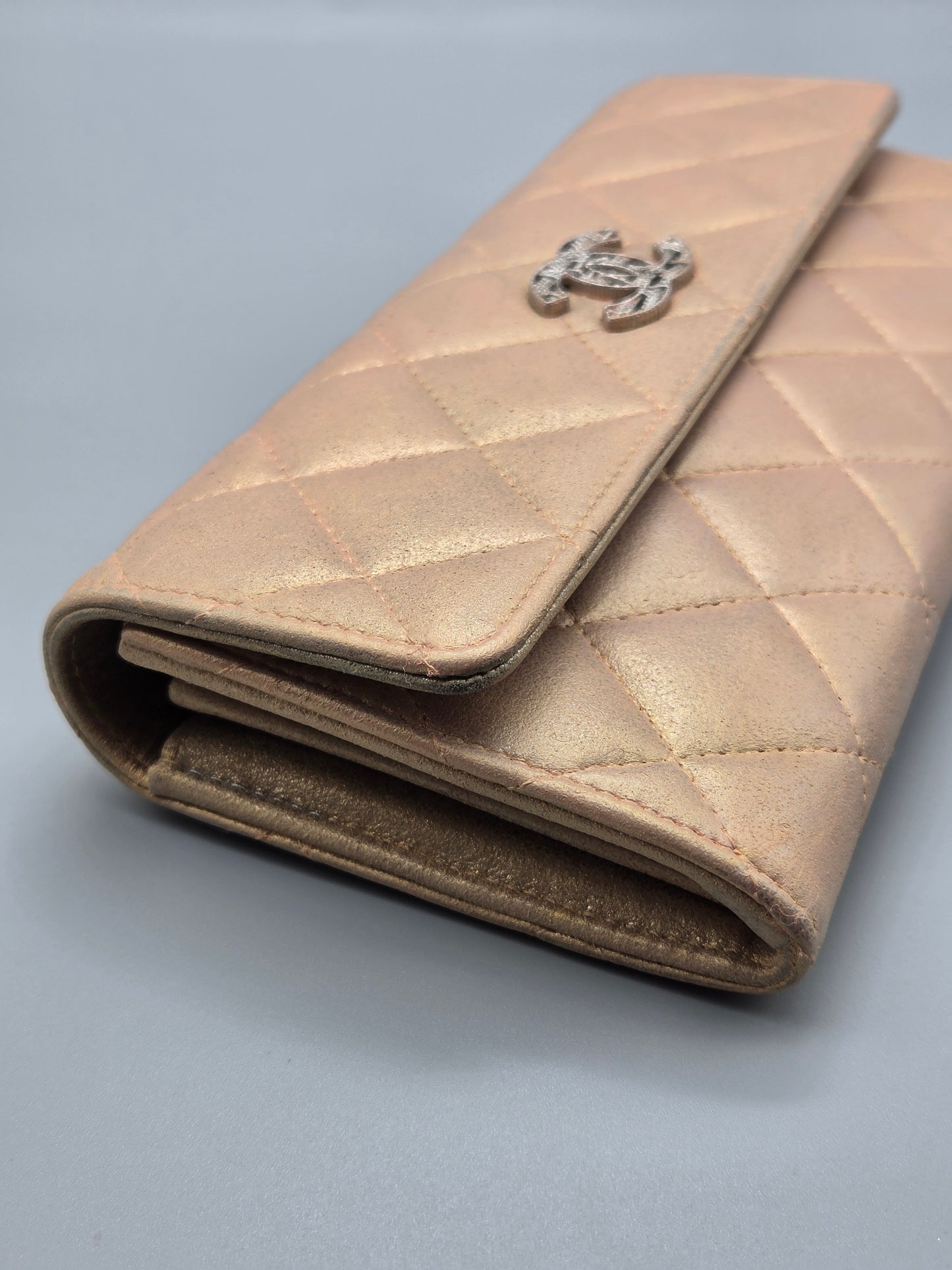 CHANEL Metallic Quilted Leather Large Flap Wallet