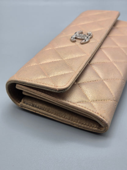 CHANEL Metallic Quilted Leather Large Flap Wallet