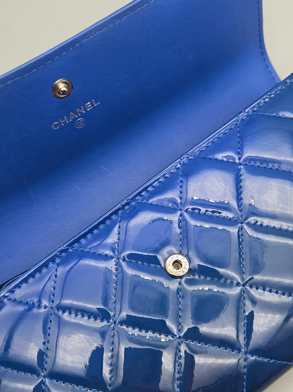 Patent Leather Boy Large Gusset Flap Wallet in Navy Blue