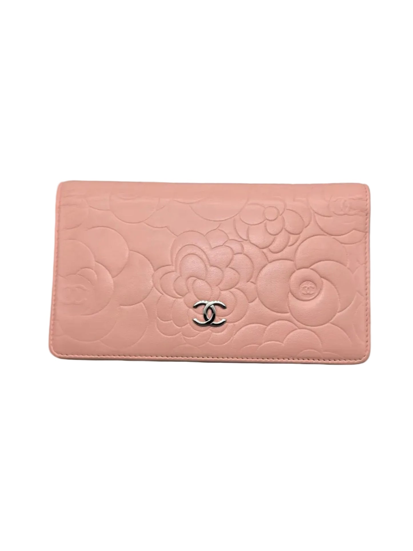 CHANEL Camellia CC Embossed Leather Wallet