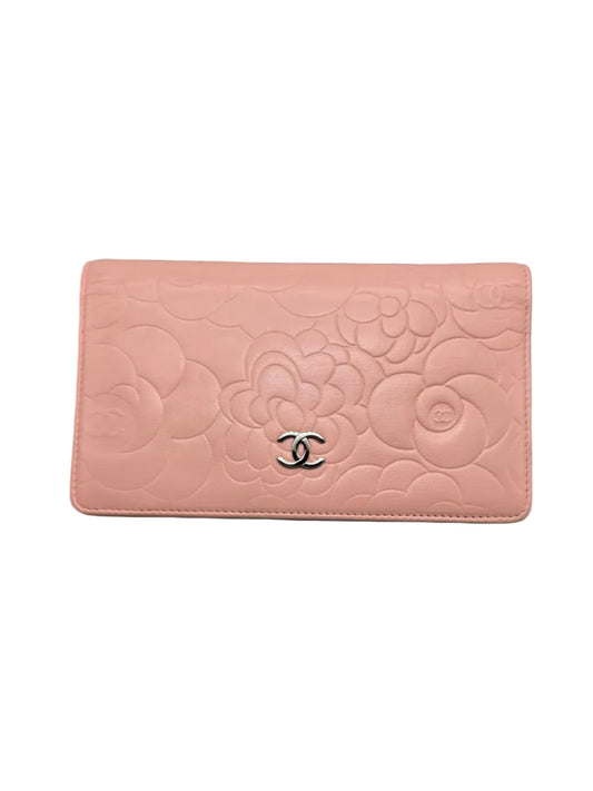 CHANEL Camellia CC Embossed Leather Wallet