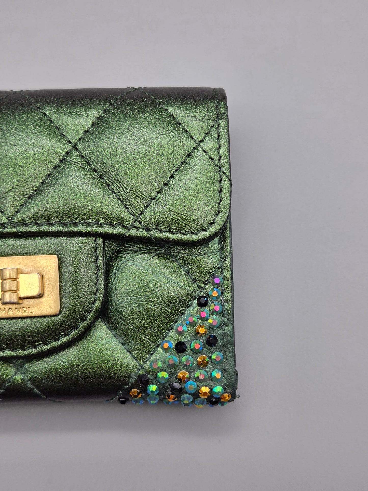 CHANEL Metallic Lambskin Quilted Flap Card Holder