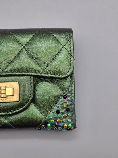 CHANEL Metallic Lambskin Quilted Flap Card Holder