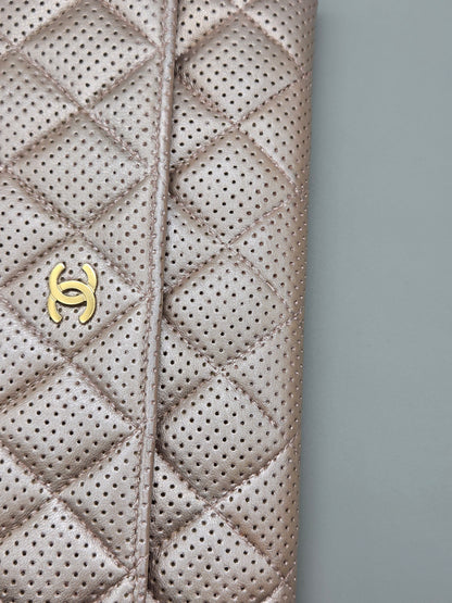 CHANEL Metallic Perforated Leather Clutch Wallet
