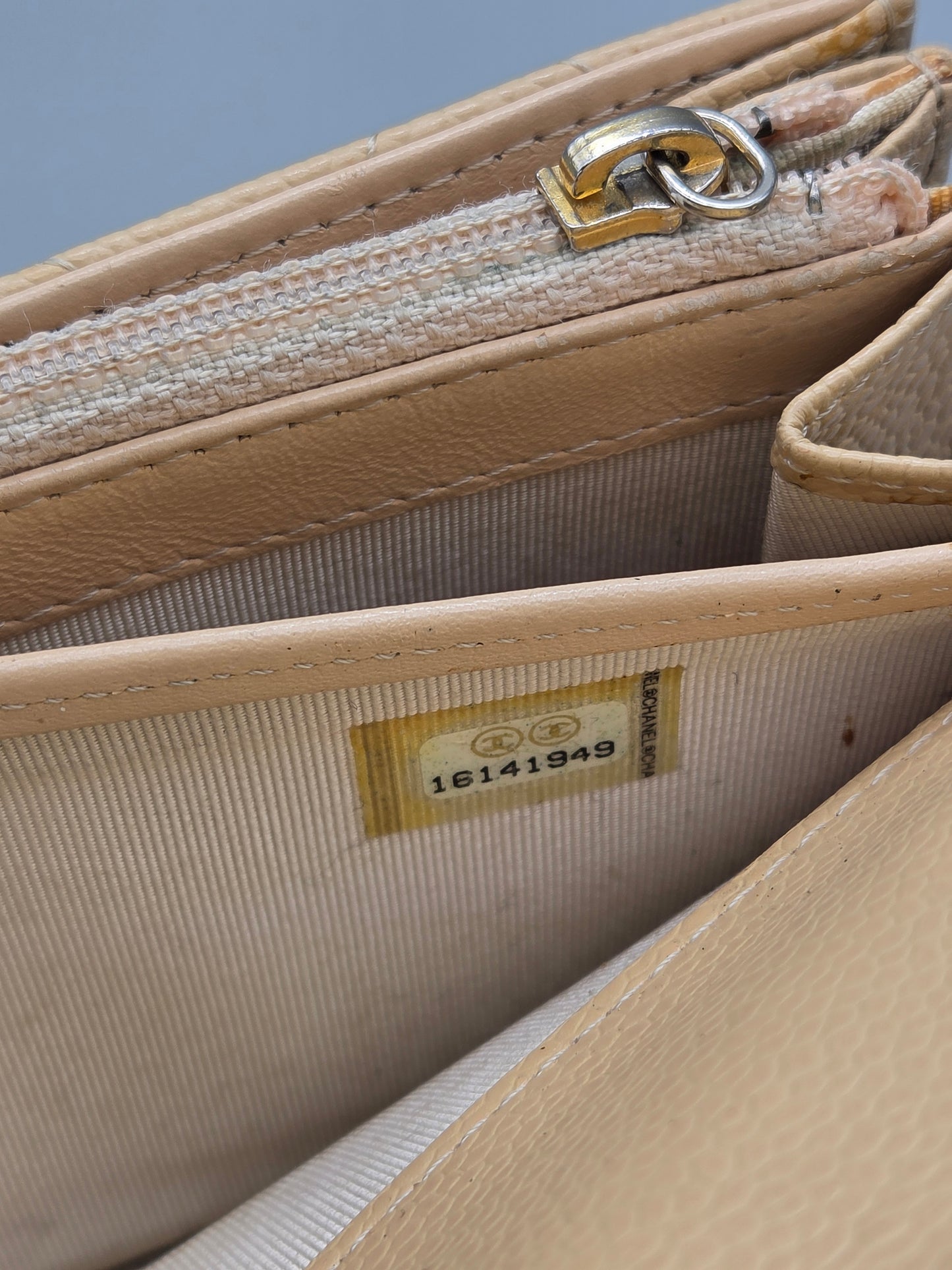 CHANEL Quilted Leather Beige Flap Clutch Wallet