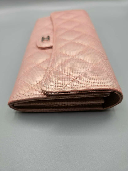 CHANEL Metallic Calfskin Quilted Pixel Effect Large Flap Wallet