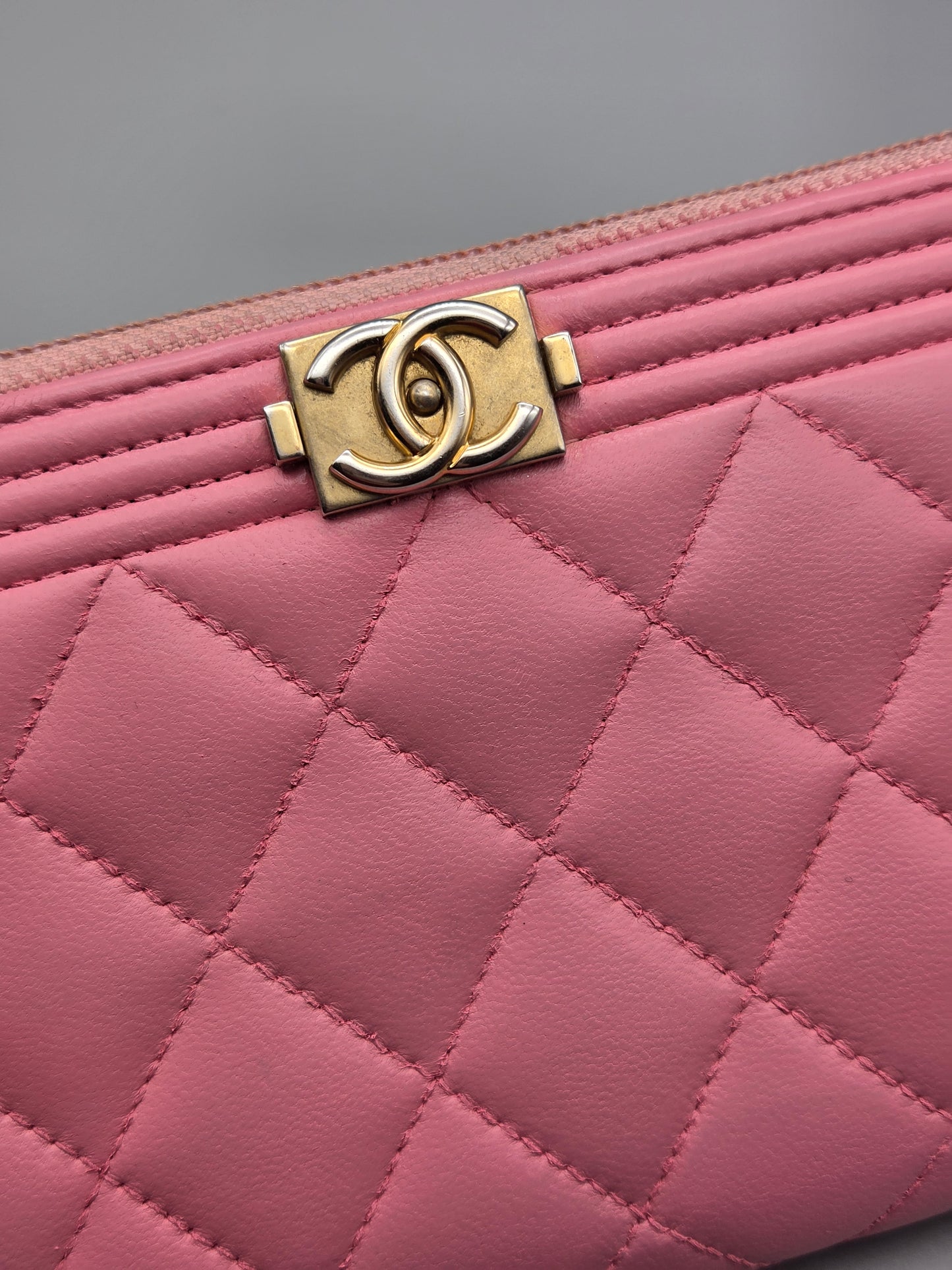 CHANEL Quilted Boy Zip Around Long Wallet