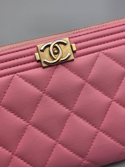 CHANEL Quilted Boy Zip Around Long Wallet