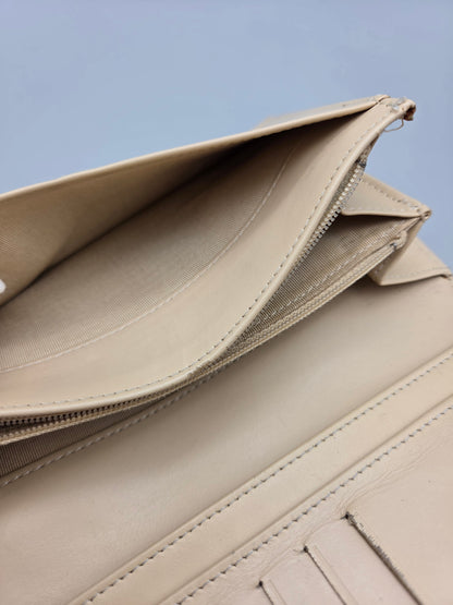 CHANEL Beige Quilted Leather Yen Wallet in Tan