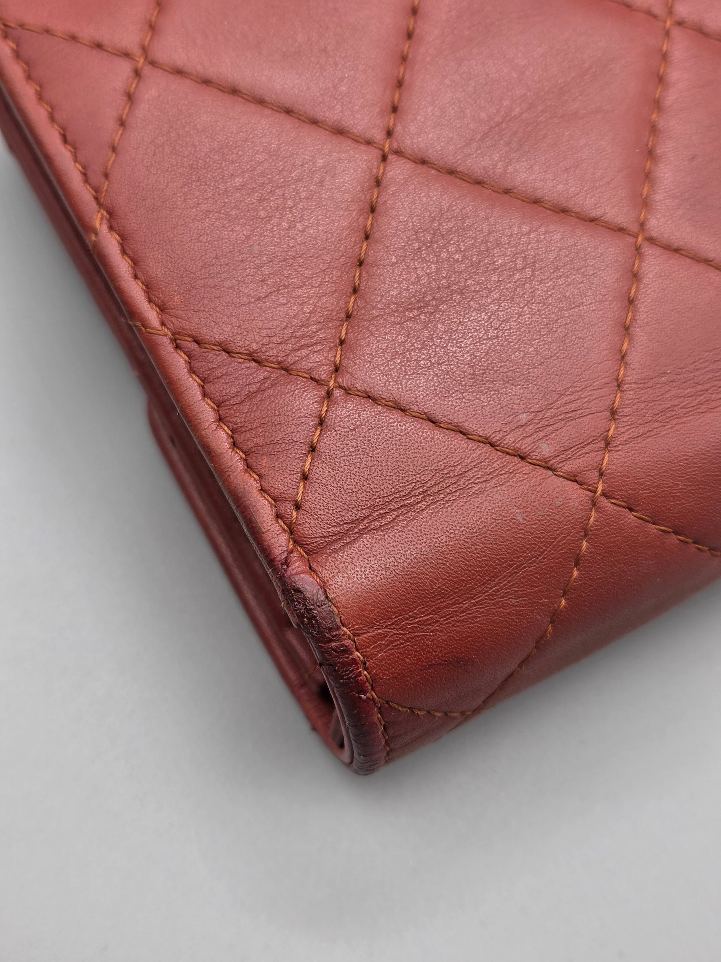 CHANEL Quilted Large Flap Wallet in Maroon Red
