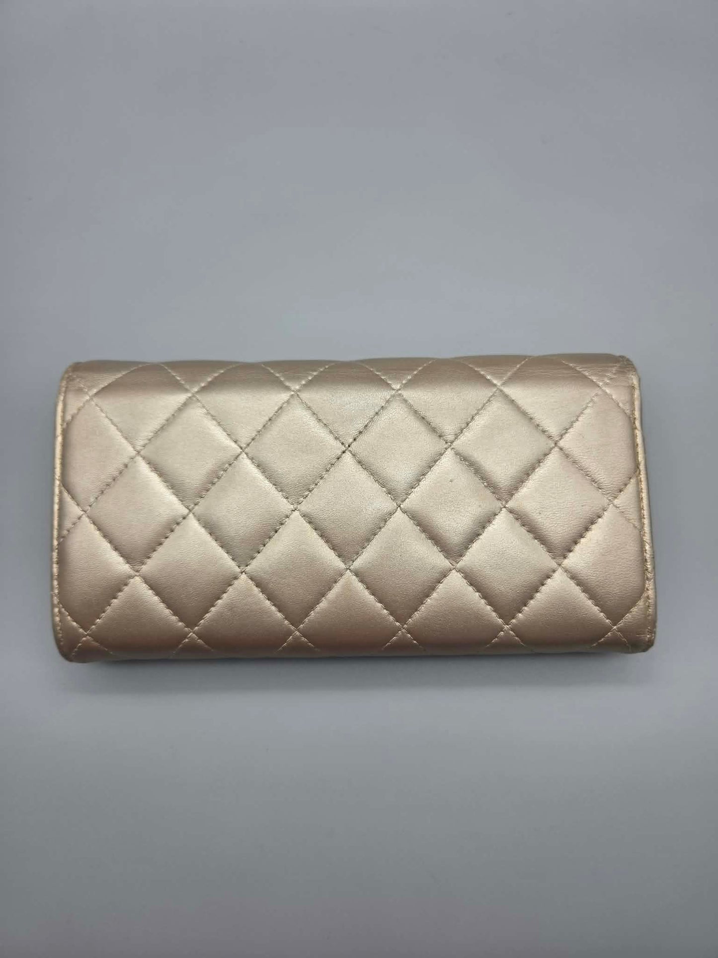 CHANEL Metallic Lambskin Quilted Large Gusset Flap Wallet