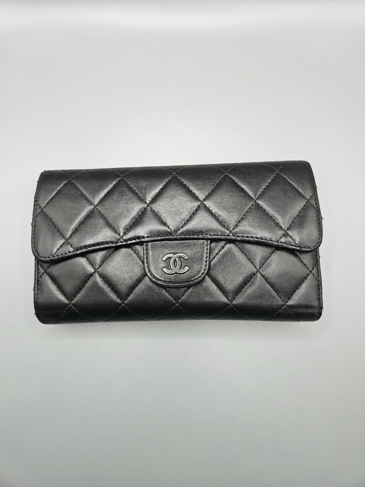 CHANEL Lambskin Quilted Large Flap Wallet in Black