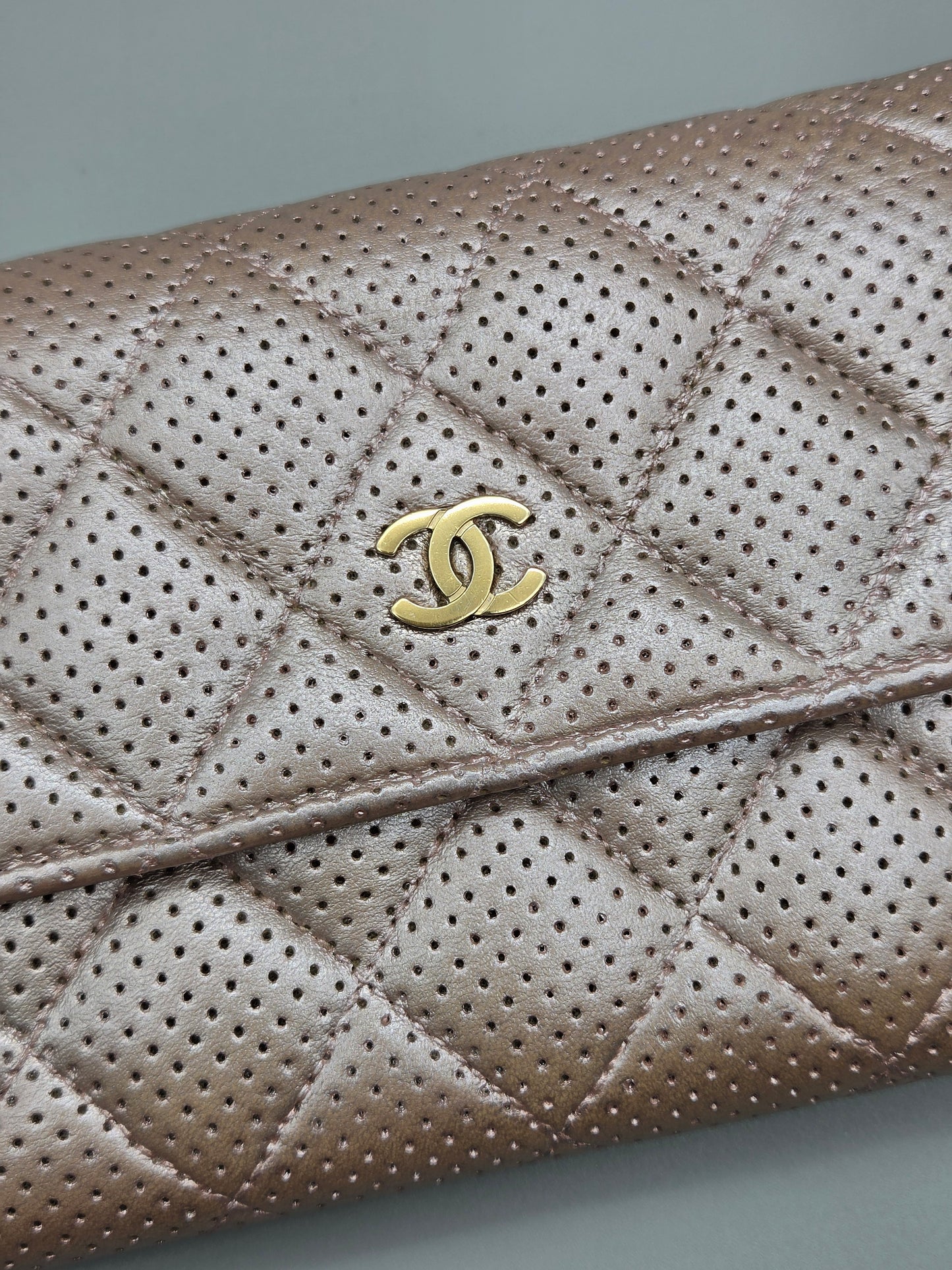 CHANEL Metallic Perforated Leather Clutch Wallet