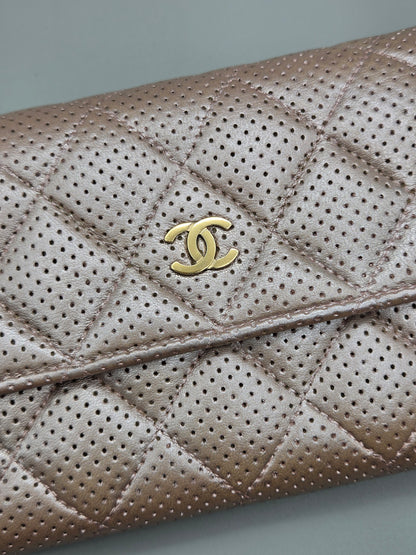 CHANEL Metallic Perforated Leather Clutch Wallet