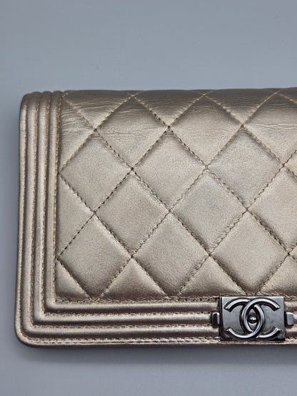 CHANEL Metallic Lambskin Quilted Boy Yen Wallet