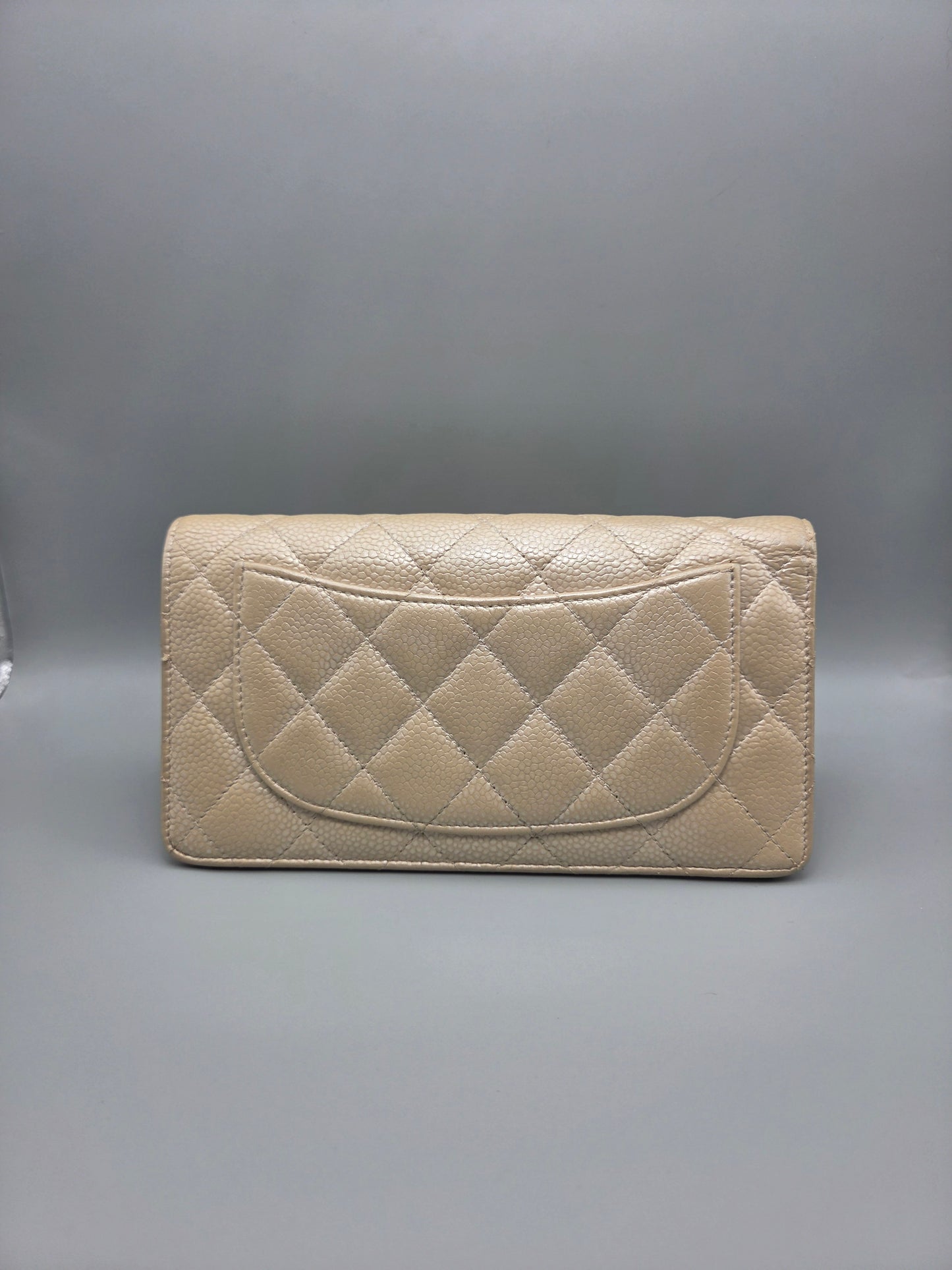 CHANEL Gold Metallic Quilted Leather Yen Wallet