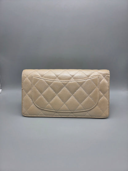 CHANEL Gold Metallic Quilted Leather Yen Wallet