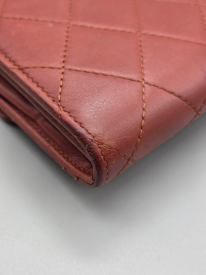 CHANEL Quilted Large Flap Wallet in Maroon Red