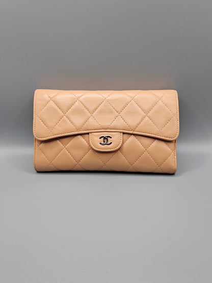 CHANEL Lambskin Quilted Large Flap Wallet in Beige