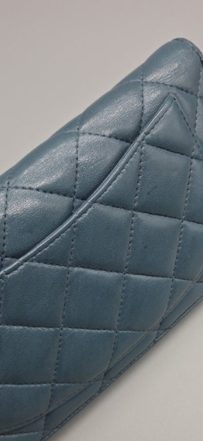 CHANEL Teal Quilted Leather Yen Wallet