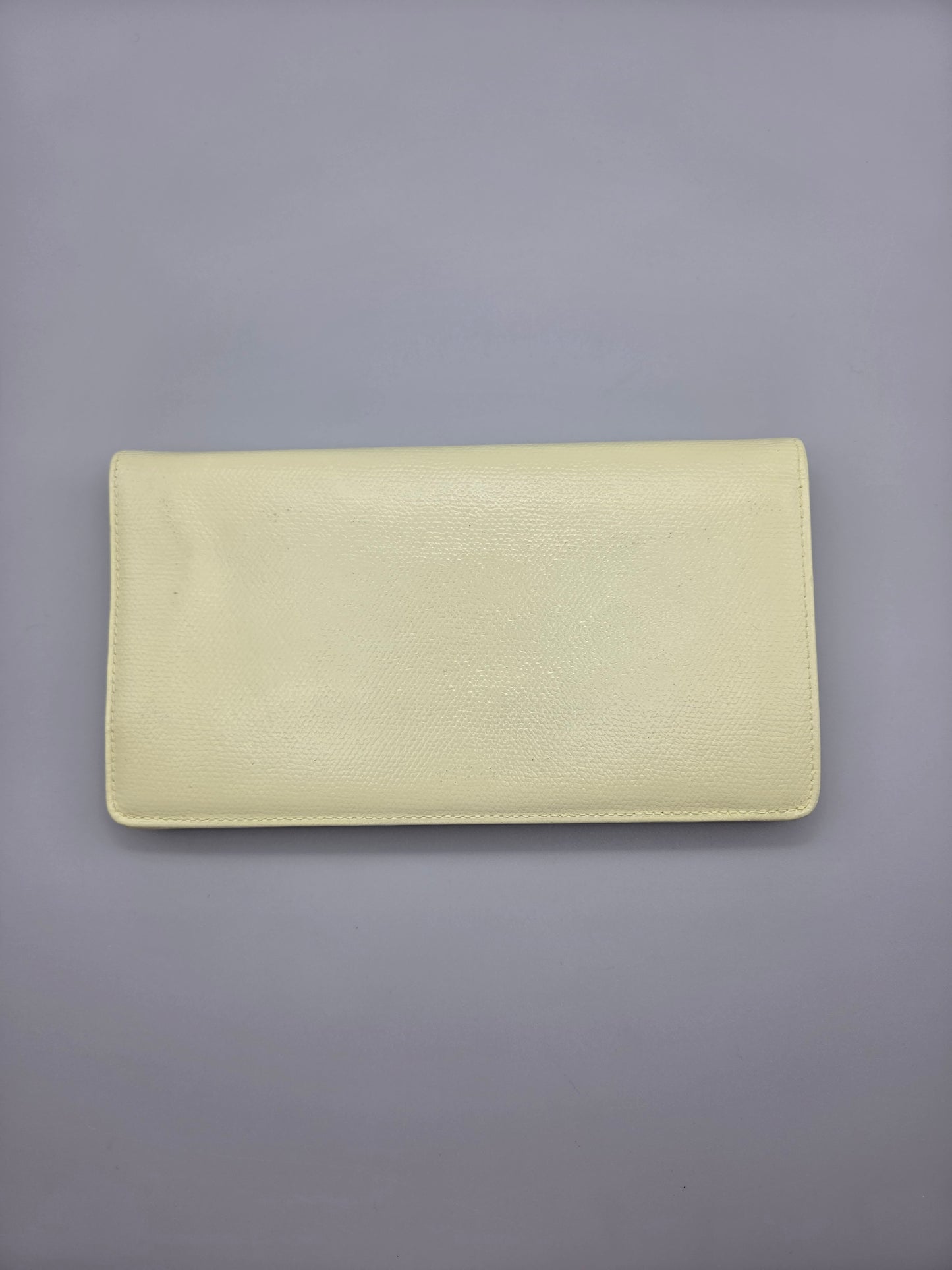 Grained Calfskin CC Button Yen Clutch Wallet in Pale Yellow