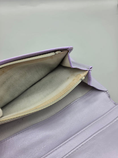 CHANEL Lavender Lambskin Quilted Yen Wallet