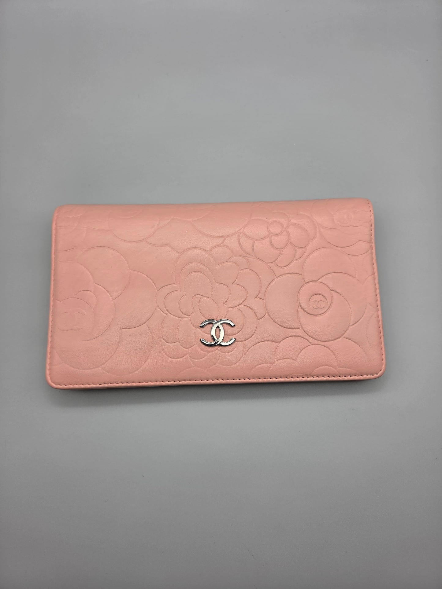 CHANEL Camellia CC Embossed Leather Wallet