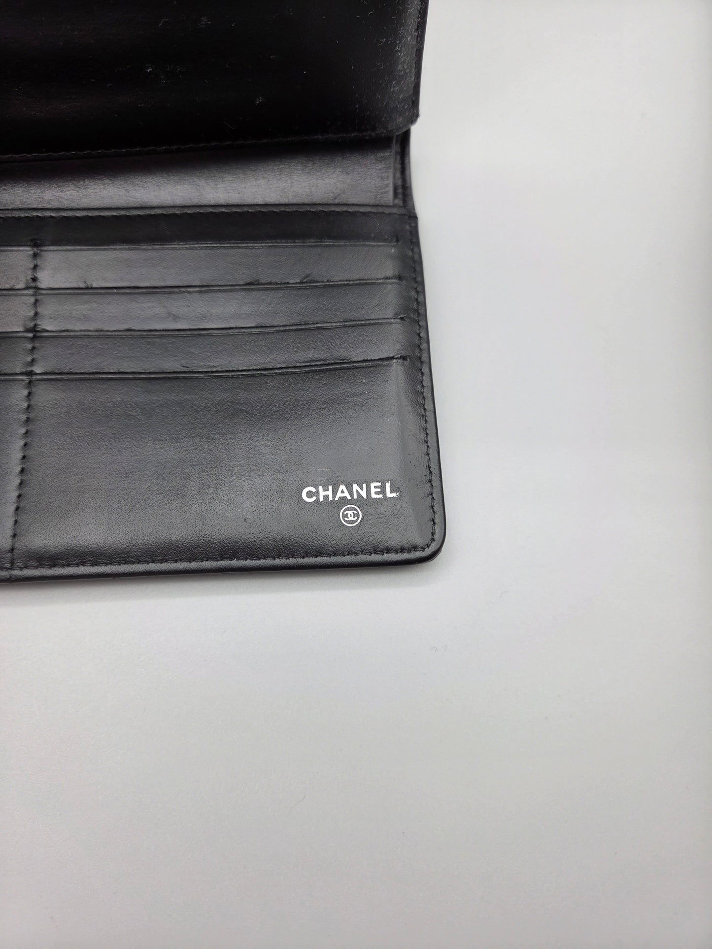 CHANEL Black Camellia Patent Leather Large Clutch Wallet