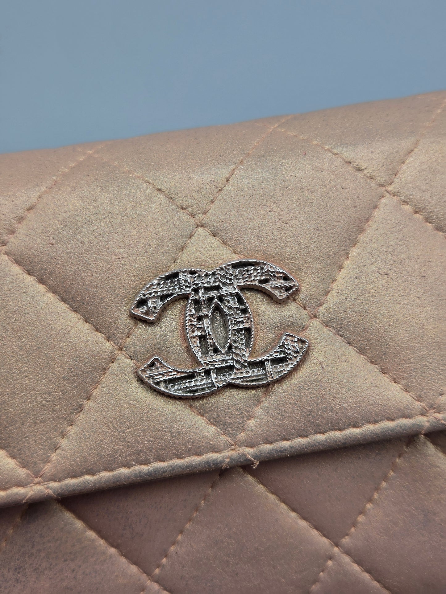 CHANEL Metallic Quilted Leather Large Flap Wallet