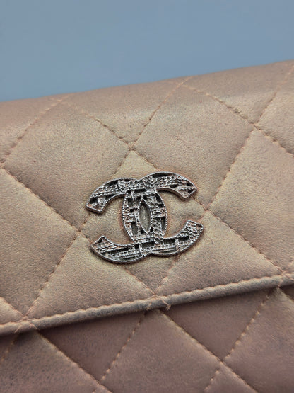 CHANEL Metallic Quilted Leather Large Flap Wallet