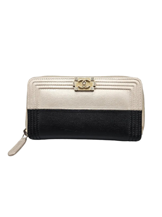 CHANEL Two-Tone Leather Compact Boy Zip Wallet