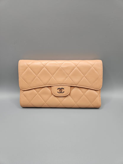 CHANEL Lambskin Quilted Large Flap Wallet in Beige