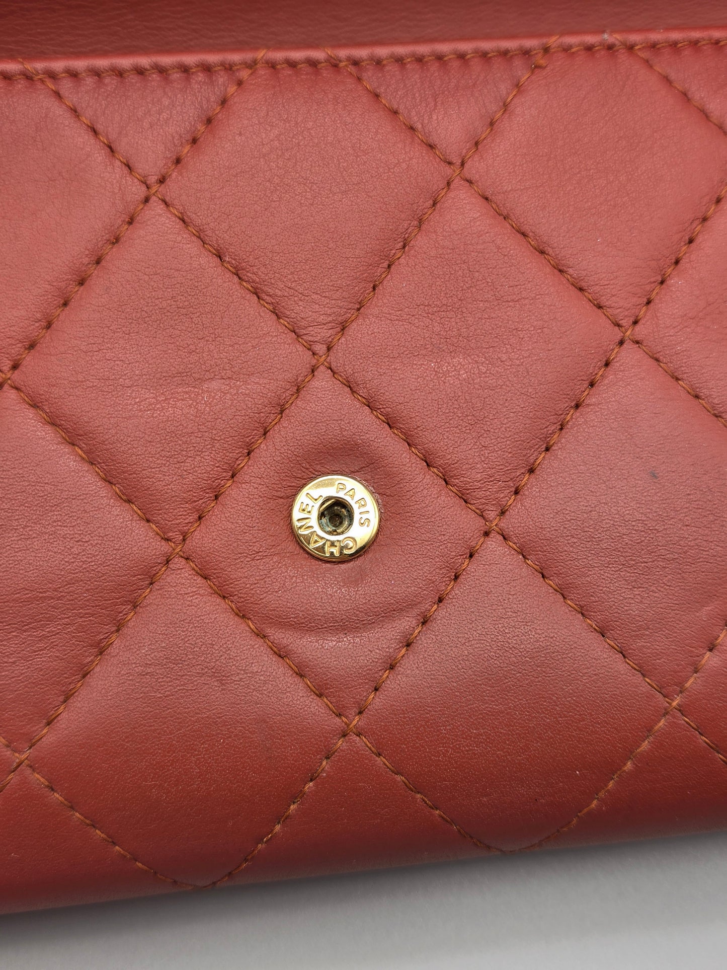 CHANEL Quilted Large Flap Wallet in Maroon Red