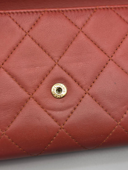 CHANEL Quilted Large Flap Wallet in Maroon Red