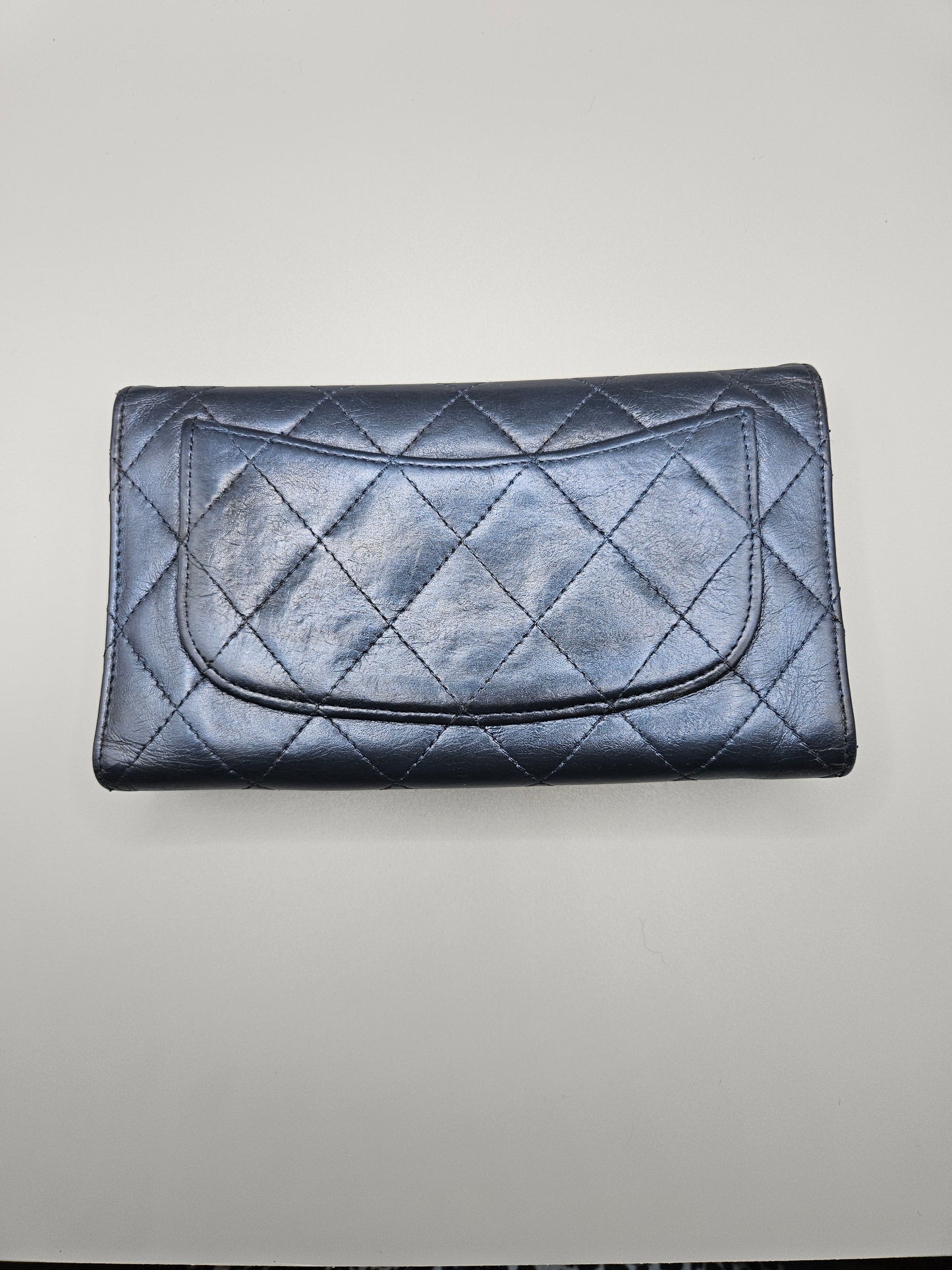 CHANEL 2.55 Reissue Metallic Blue Quilted Leather Flap Wallet
