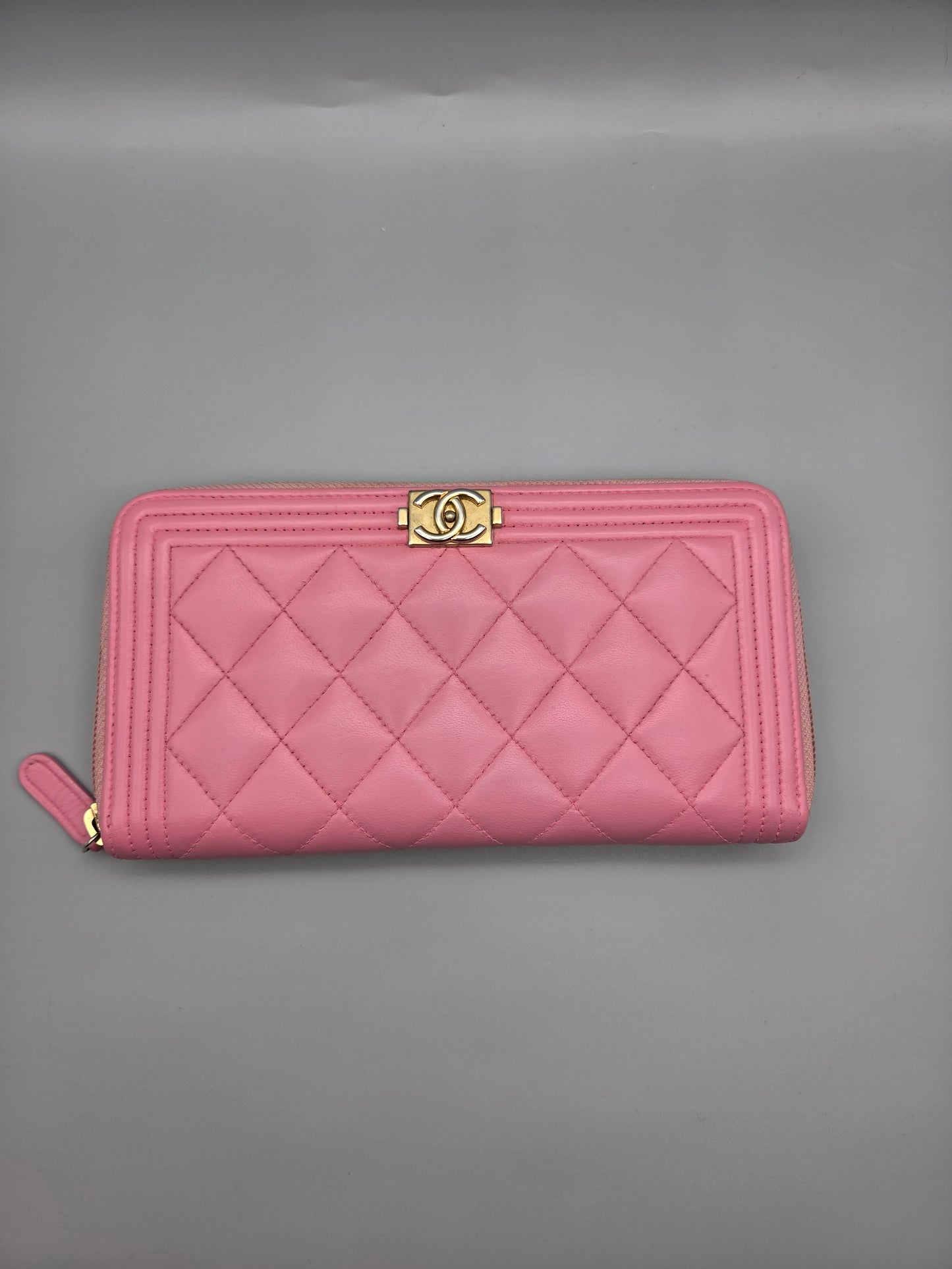 CHANEL Quilted Boy Zip Around Long Wallet